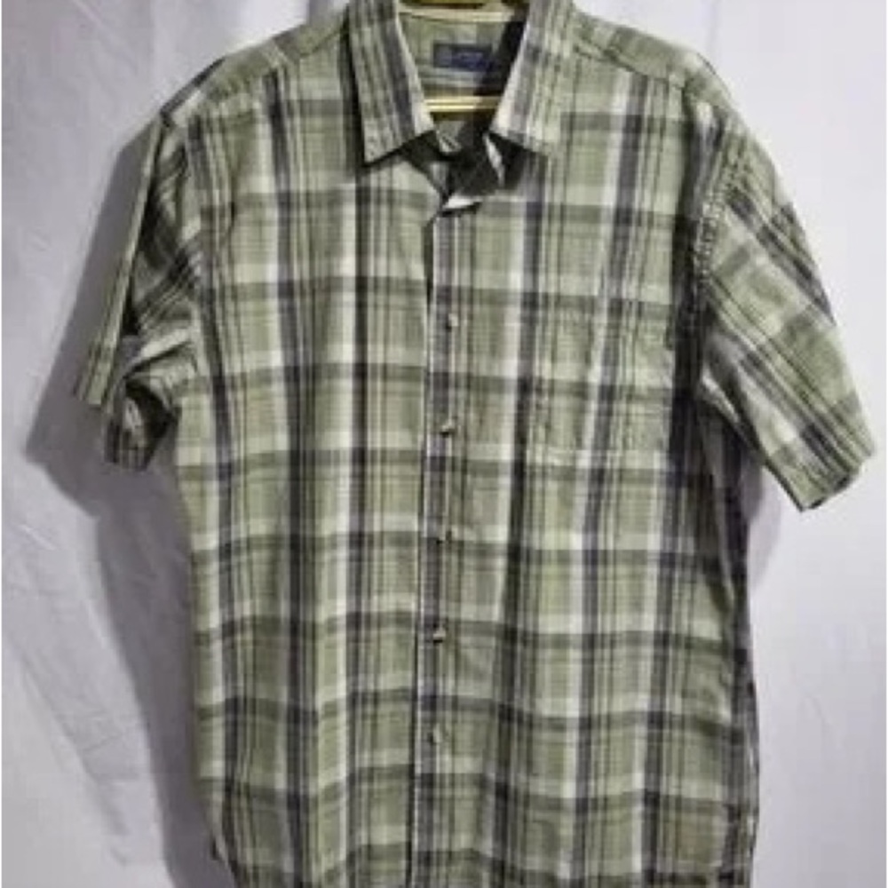 Arrow Short-Sleeve Plaid Button-Down Shirt - Olive Green & White